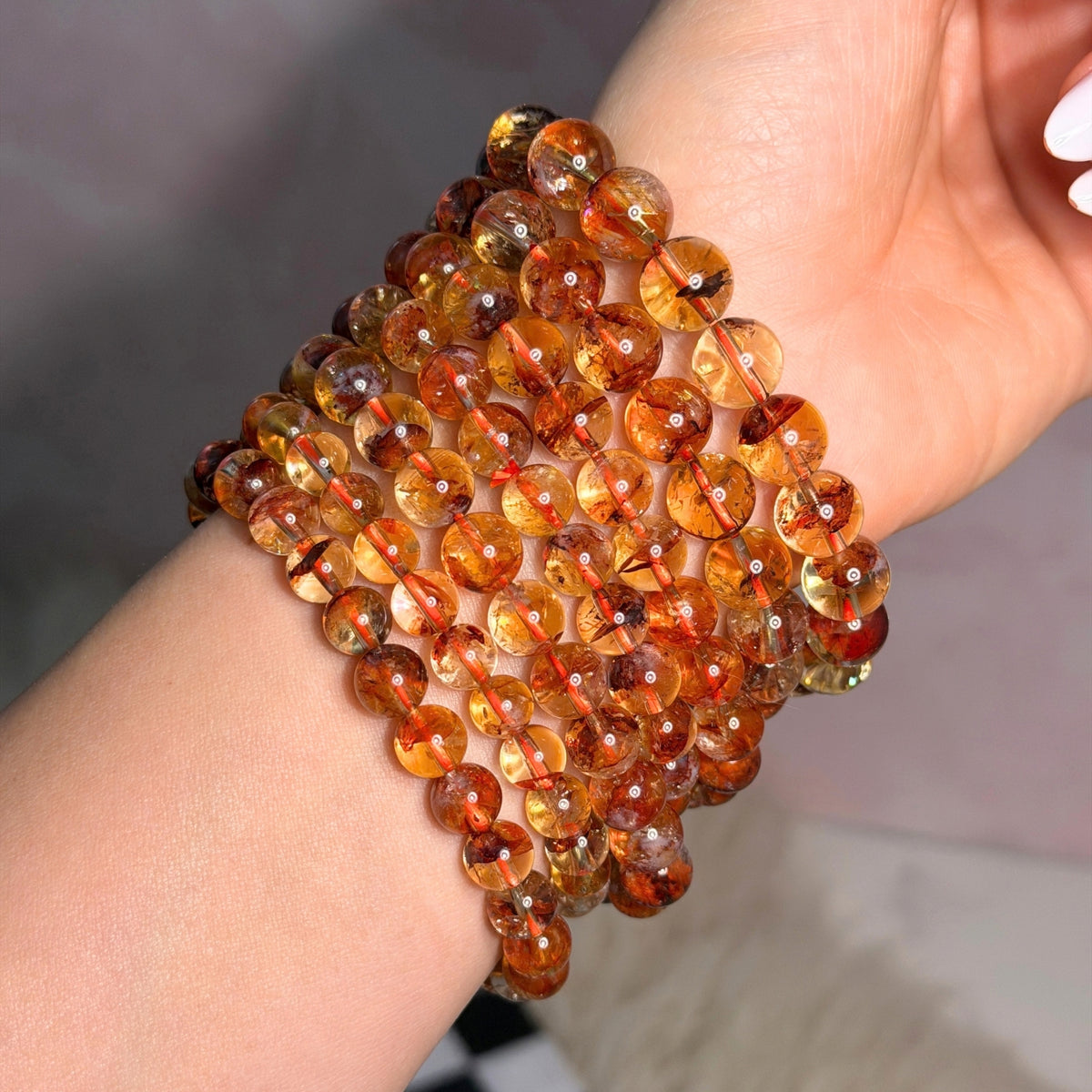 Citrine with Fire Quartz Beaded Bracelet (Bead size: 7-12mm)