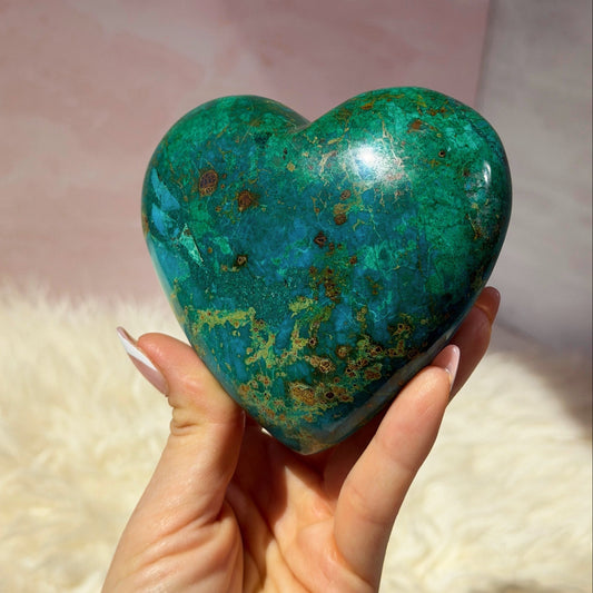 Chrysocolla Heart Crystal (1.21 lb) | Natural Peru Gemstone Decor