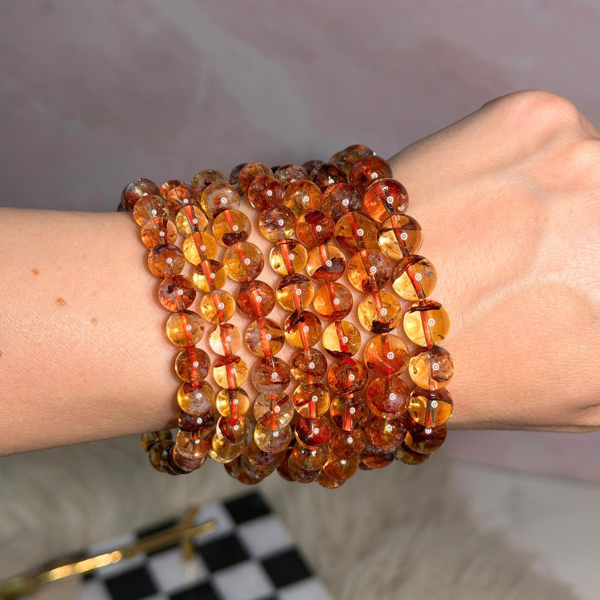 Citrine with Fire Quartz Beaded Bracelet (Bead size: 7-12mm)