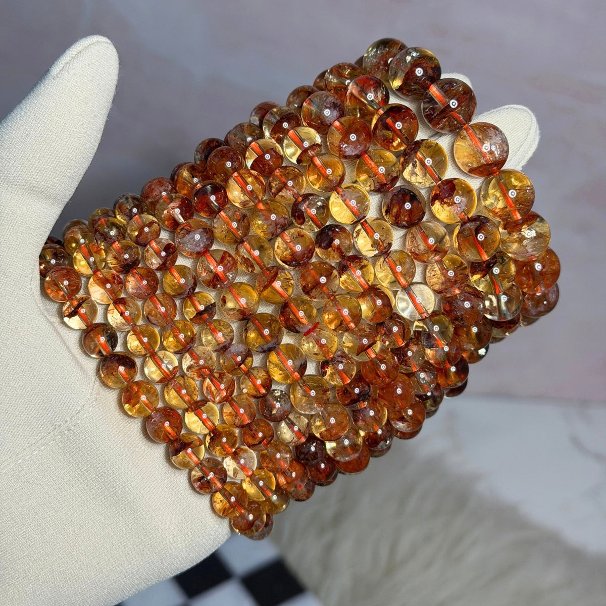 Citrine with Fire Quartz Beaded Bracelet (Bead size: 7-12mm)