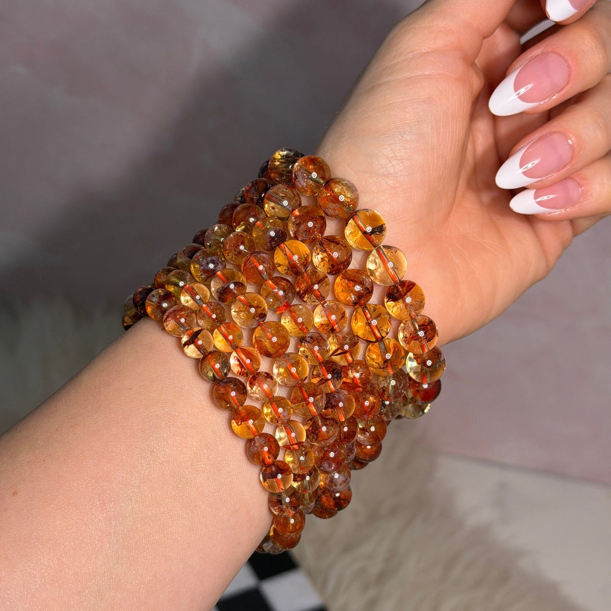 Citrine with Fire Quartz Beaded Bracelet (Bead size: 7-12mm)