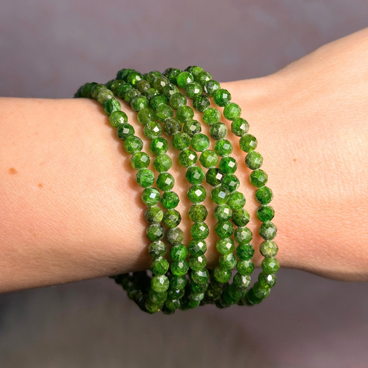Faceted Chrome Diopside Beaded Bracelet (Bead size: 5mm)