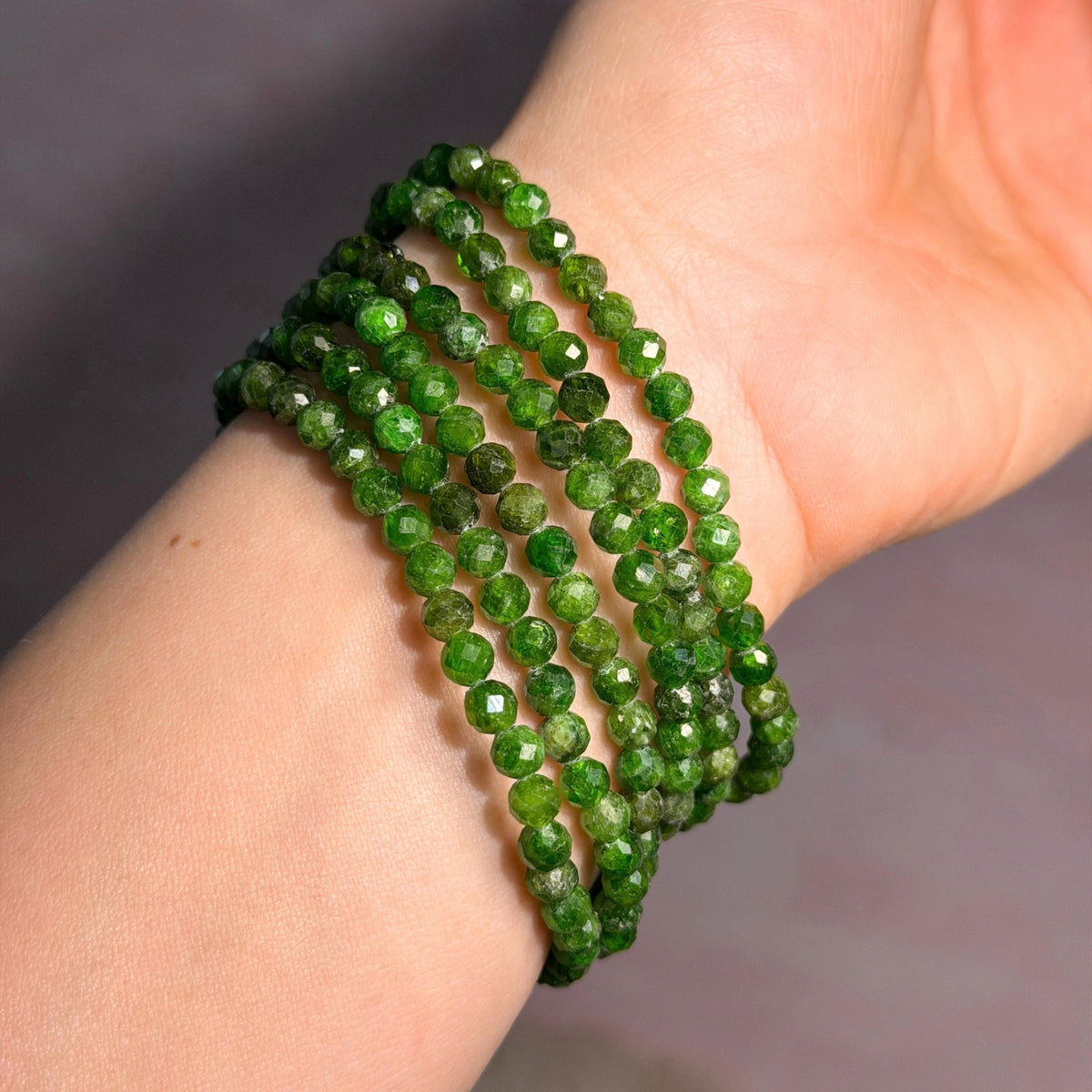 Faceted Chrome Diopside Beaded Bracelet (Bead size: 5mm)