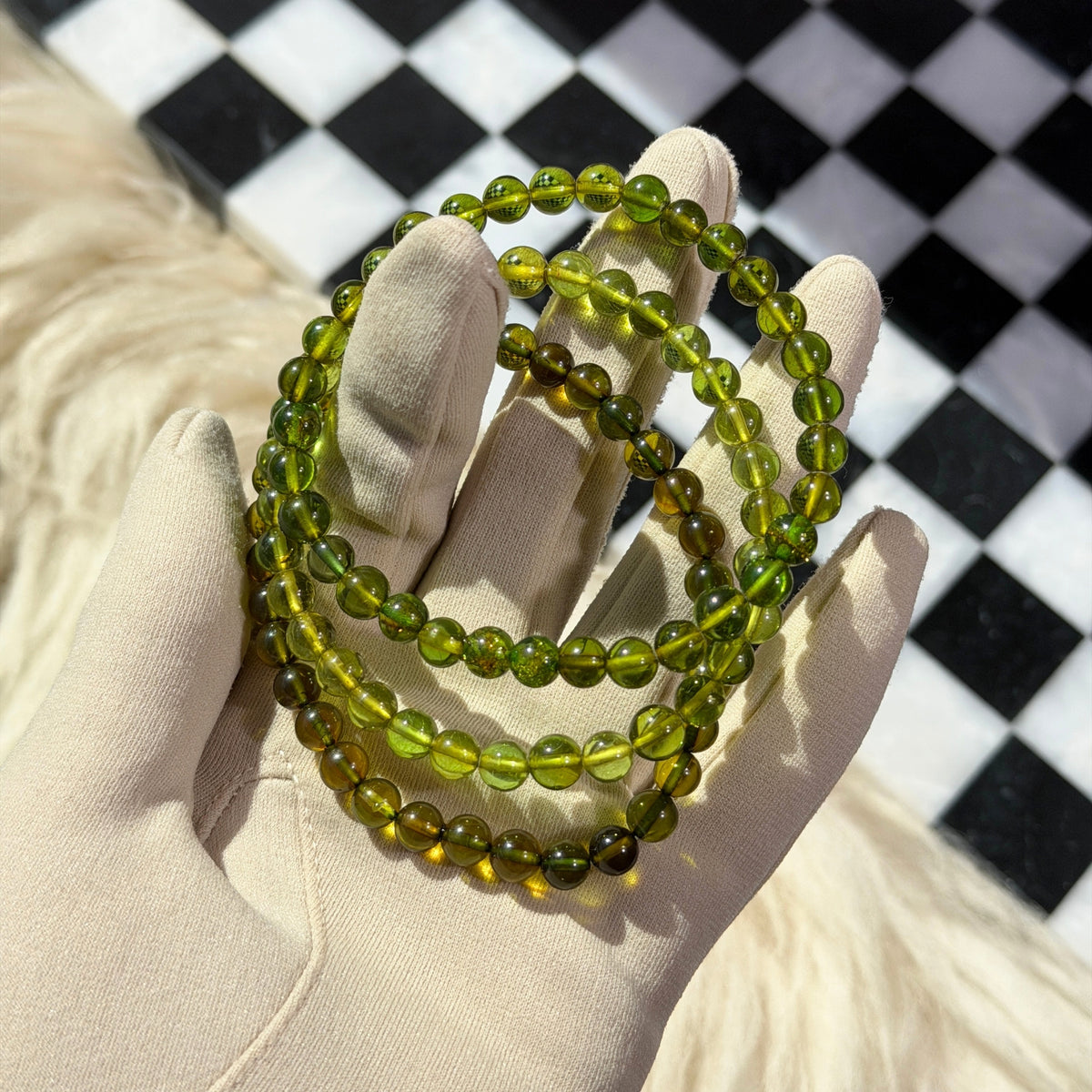 Caribbean Green Amber Beaded Bracelet Natural Gemstone Jewelry (Bead size: 7mm)