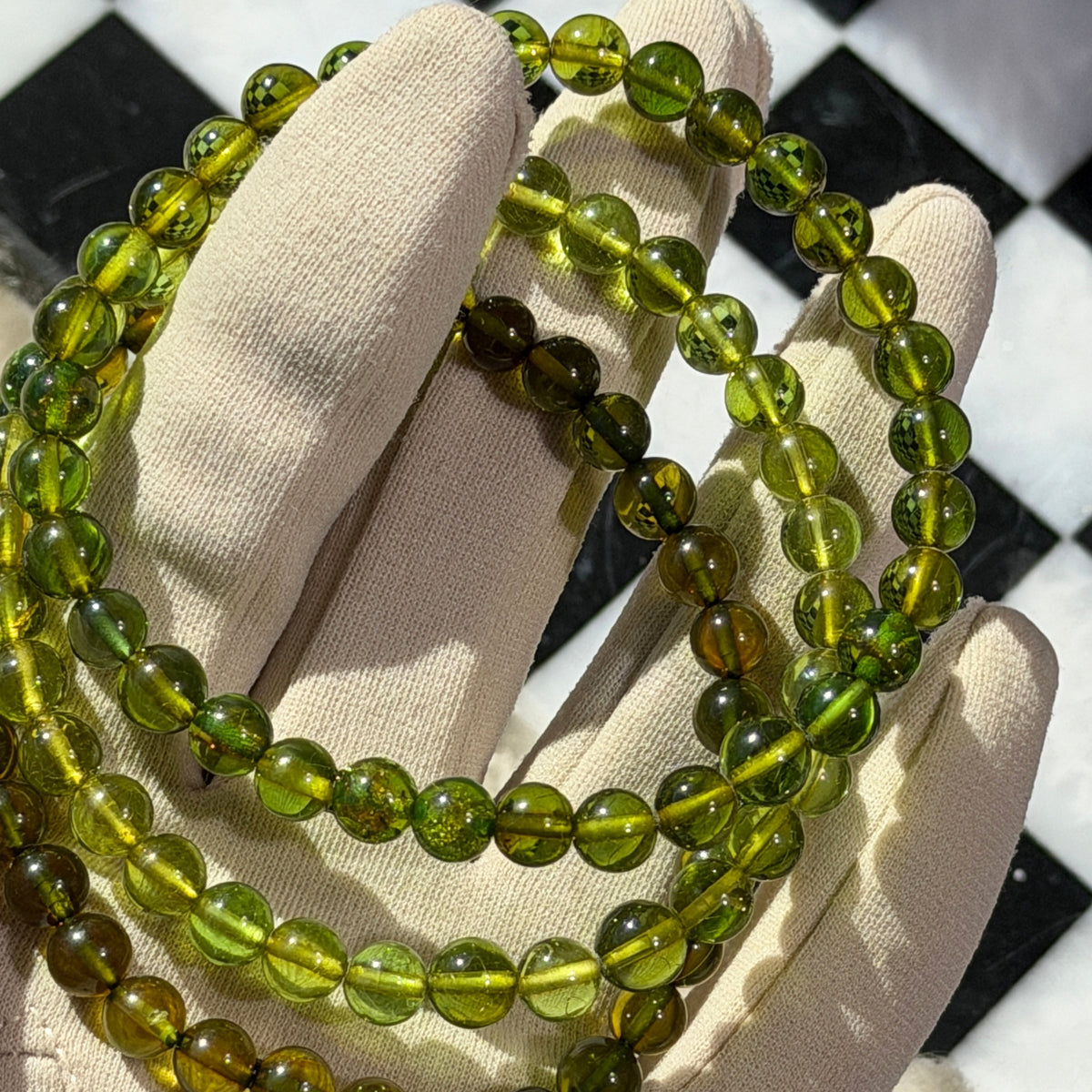 Caribbean Green Amber Beaded Bracelet Natural Gemstone Jewelry (Bead size: 7mm)