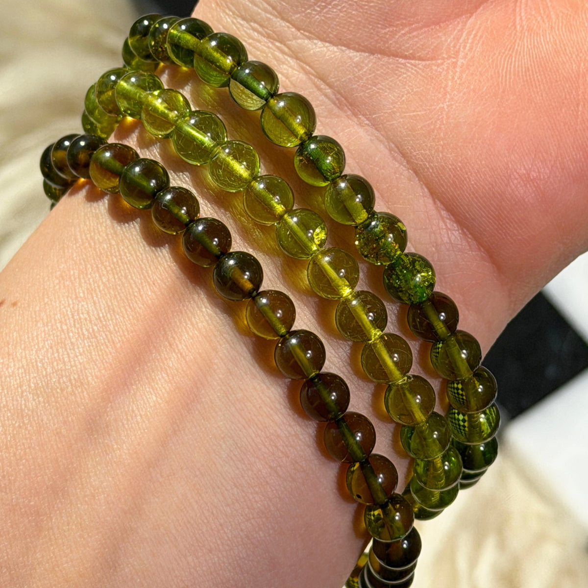Caribbean Green Amber Beaded Bracelet Natural Gemstone Jewelry (Bead size: 7mm)