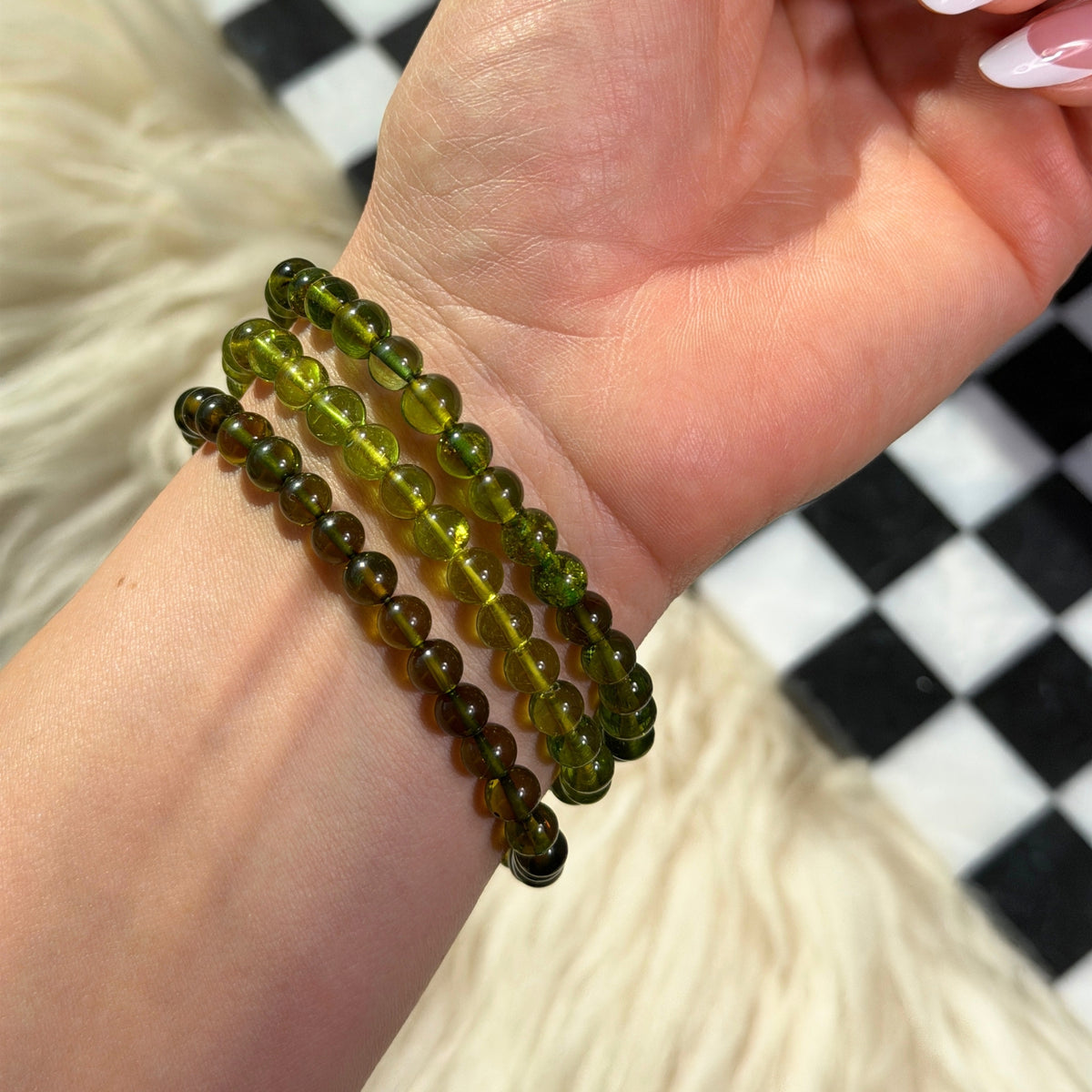 Caribbean Green Amber Beaded Bracelet Natural Gemstone Jewelry (Bead size: 7mm)