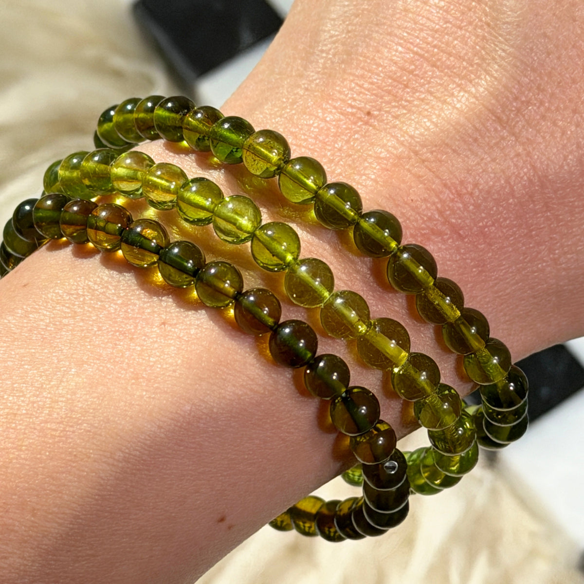 Caribbean Green Amber Beaded Bracelet Natural Gemstone Jewelry (Bead size: 7mm)