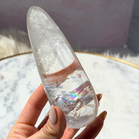 Rainbow Filled Clear Quartz Wand with Acrylic Stand 0.73 lb