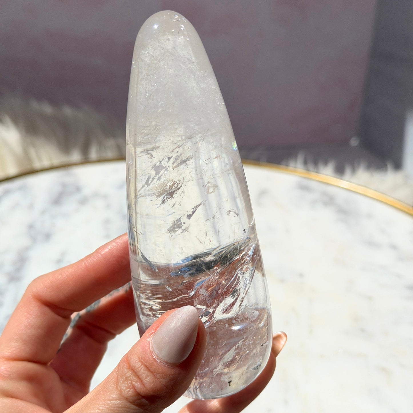 Rainbow Filled Clear Quartz Wand with Acrylic Stand 0.73 lb