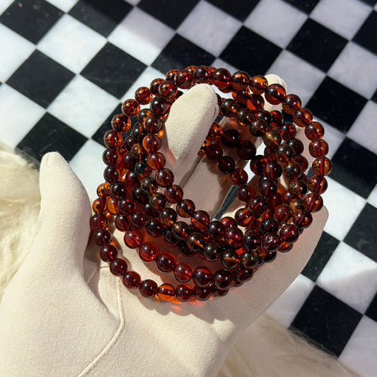 Cherry Red Baltic Amber Beaded Bracelet Lithuanian Natural Gemstone Jewelry (Bead size: 8mm)