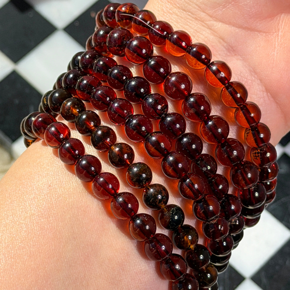 Cherry Red Baltic Amber Beaded Bracelet Lithuanian Natural Gemstone Jewelry (Bead size: 8mm)
