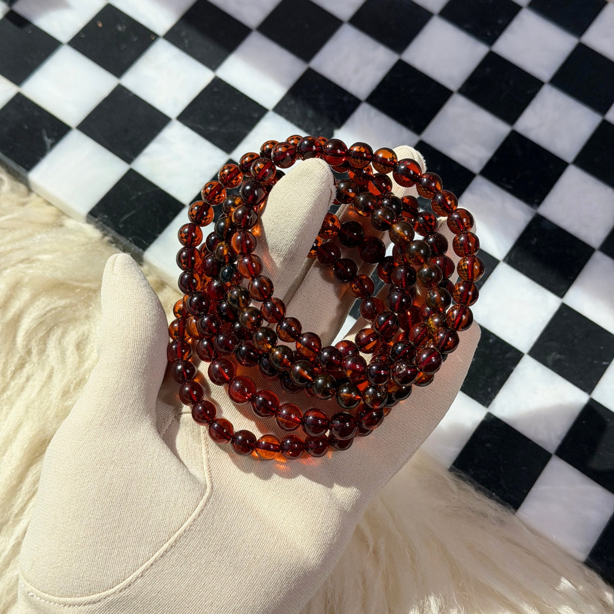 Cherry Red Baltic Amber Beaded Bracelet Lithuanian Natural Gemstone Jewelry (Bead size: 8mm)