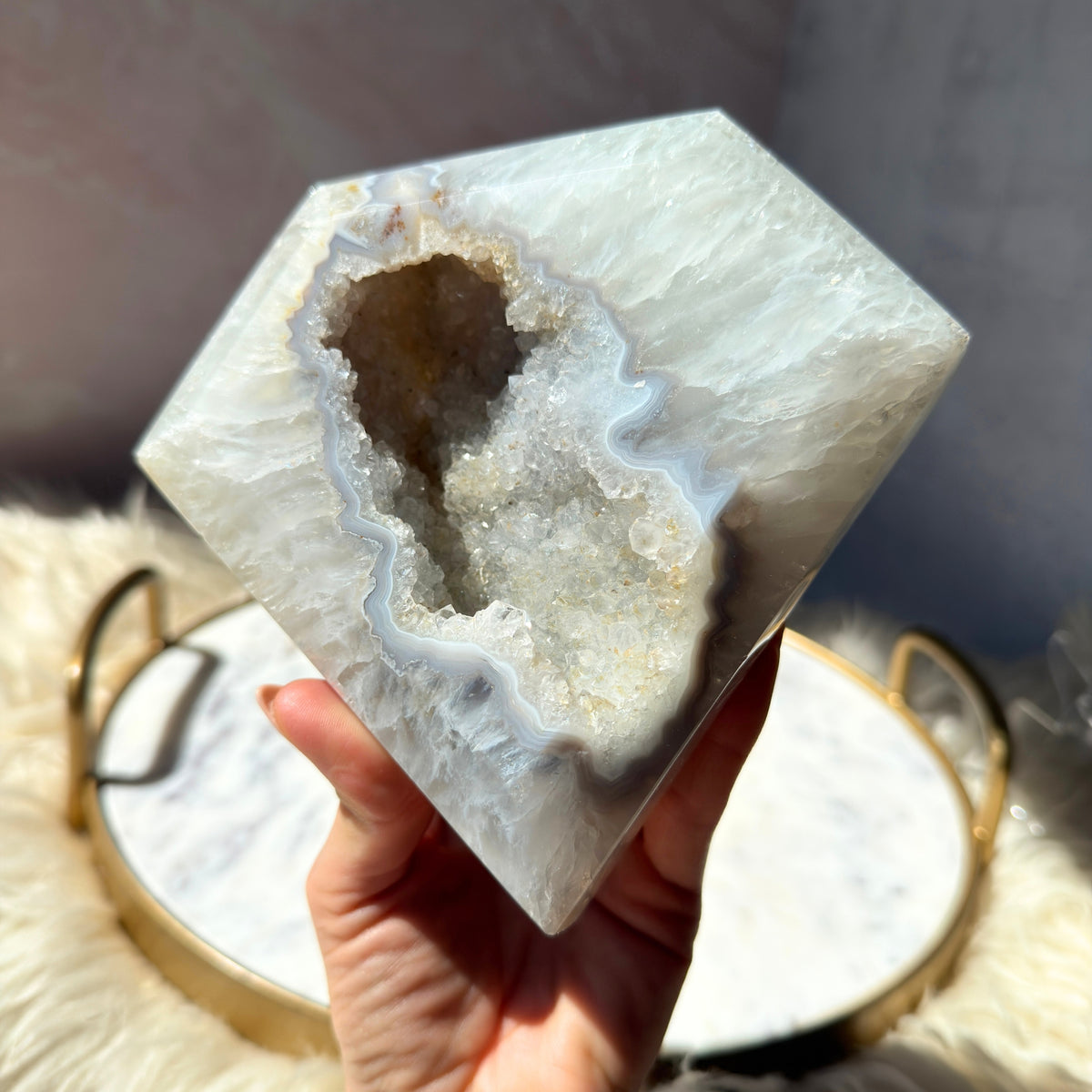 Druzy Agate Diamond with Metal Stand 2.6 lbs | Brazil