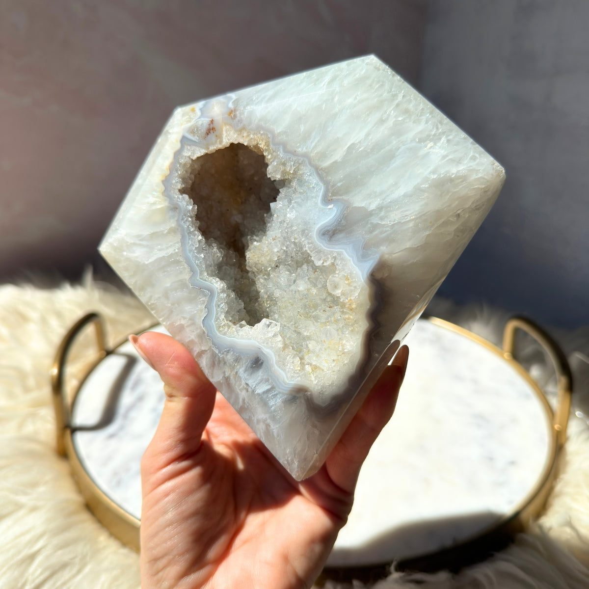 Druzy Agate Diamond with Metal Stand 2.6 lbs | Brazil