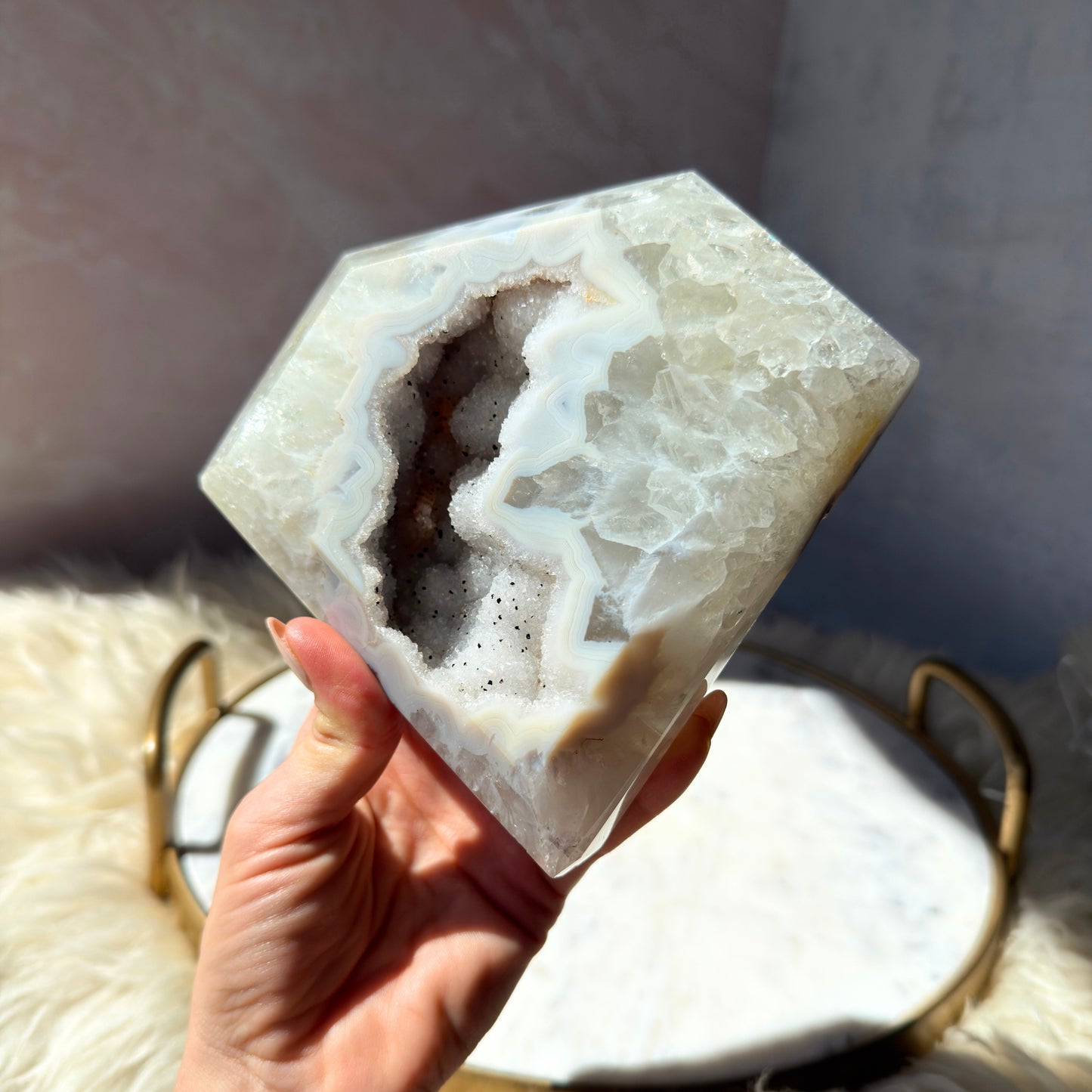 Druzy Agate Diamond with Metal Stand 2.76 lbs | Brazil