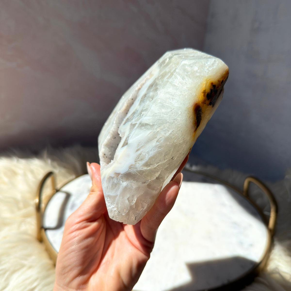 Druzy Agate Diamond with Metal Stand 2.76 lbs | Brazil