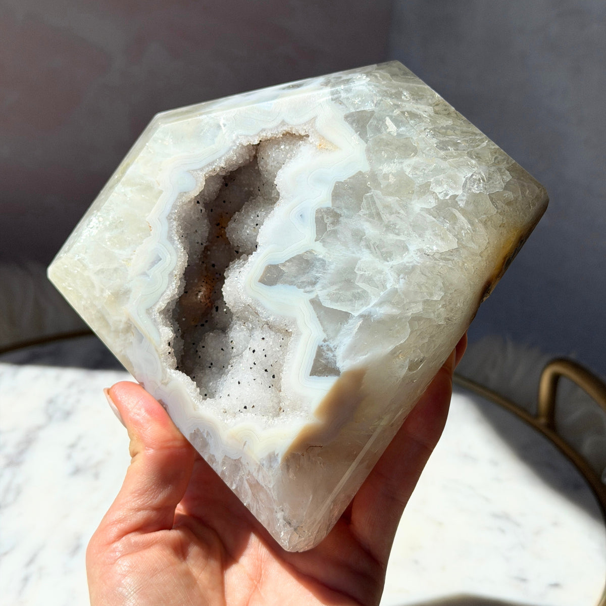 Druzy Agate Diamond with Metal Stand 2.76 lbs | Brazil