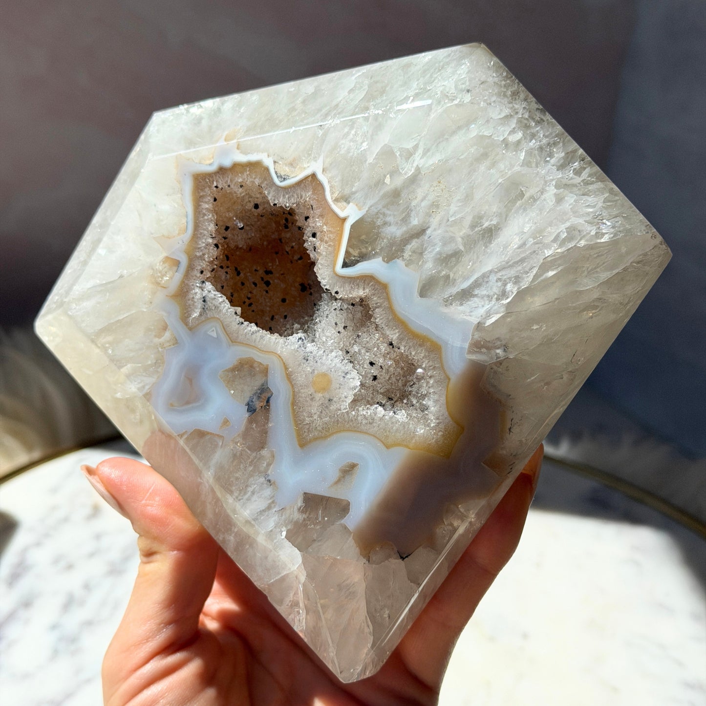 Druzy Agate Diamond with Metal Stand 2.5 lbs | Brazil