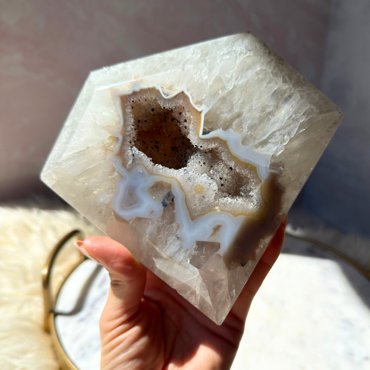 Druzy Agate Diamond with Metal Stand 2.5 lbs | Brazil