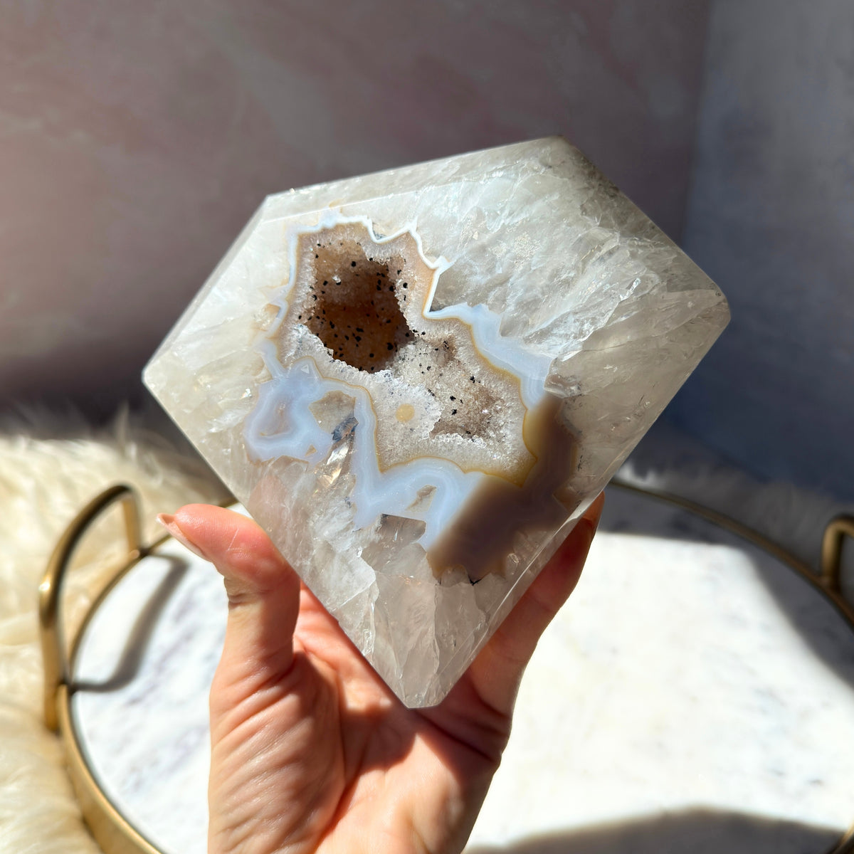 Druzy Agate Diamond with Metal Stand 2.5 lbs | Brazil