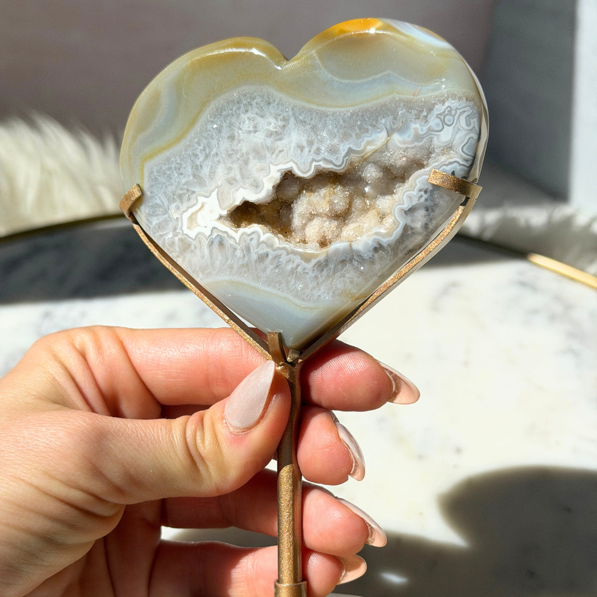 Druzy Agate Heart on Stand 0.43 lb | Brazil