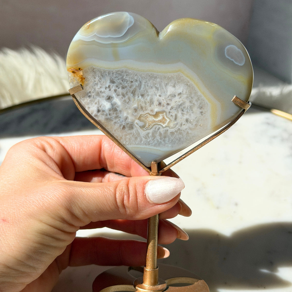 Druzy Agate Heart on Stand 0.43 lb | Brazil