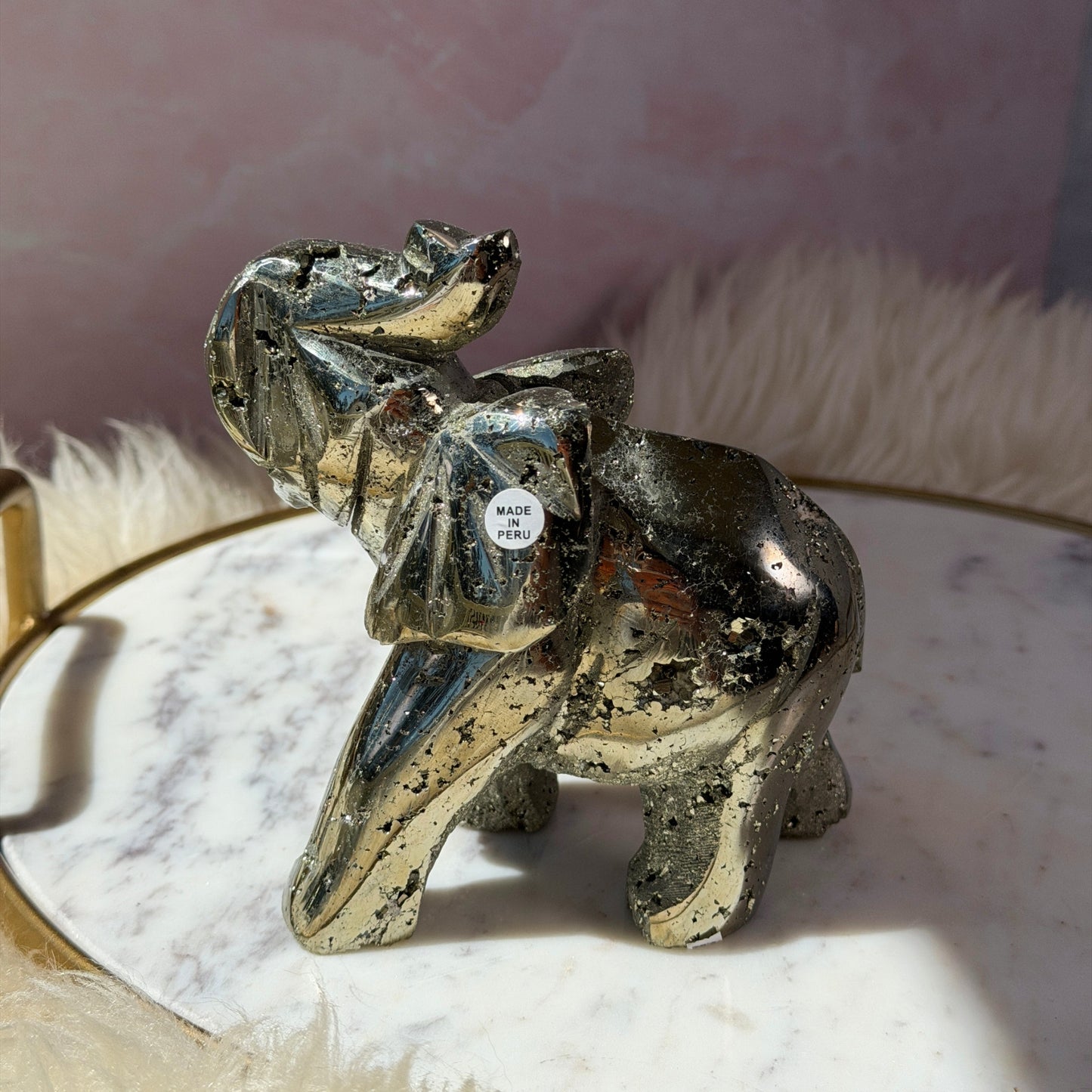 Pyrite Elephant Carving 3.5lb | Natural Peru Crystal Decor
