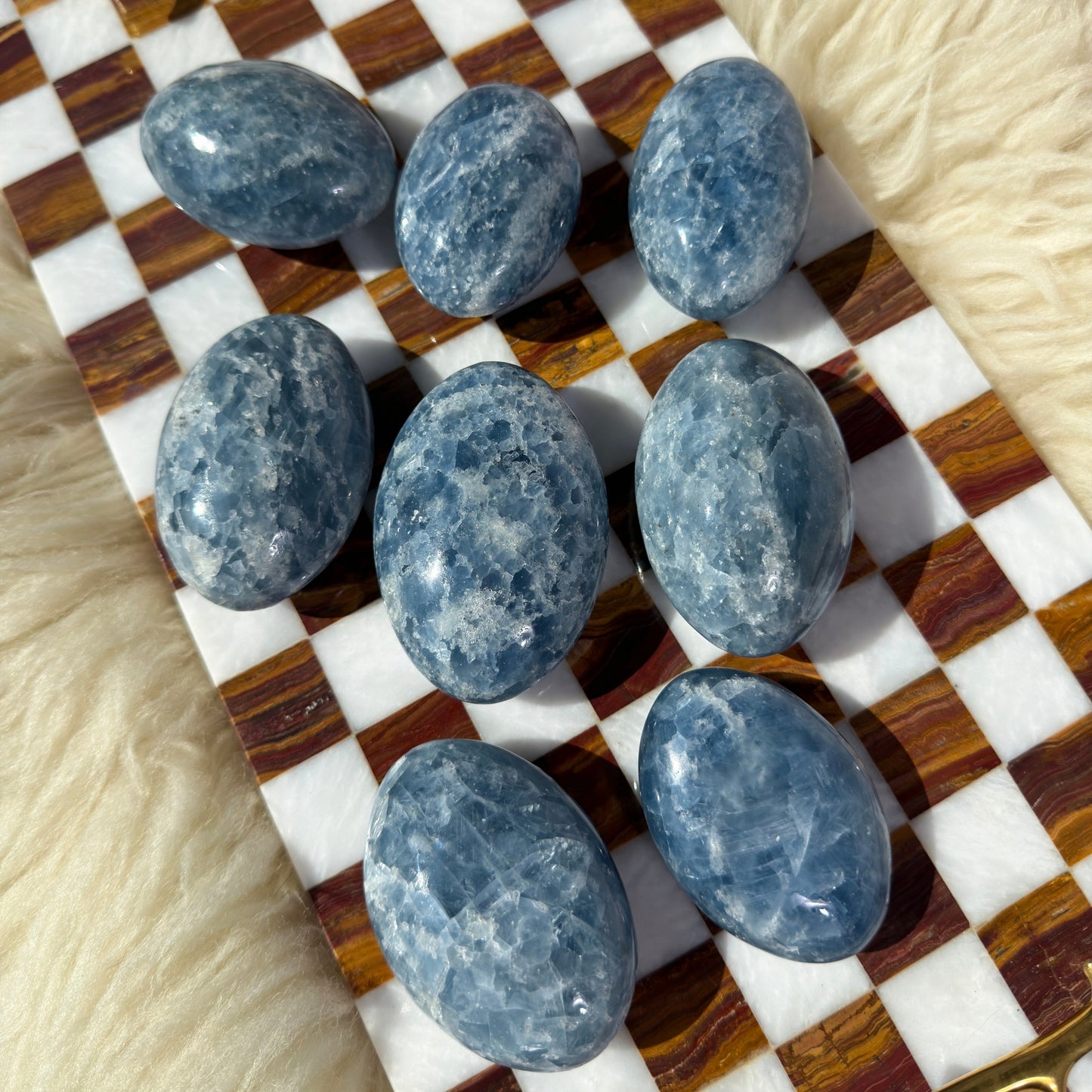 Electric Blue Calcite Palm Stone 0.4lb | Natural Madagascar Crystal