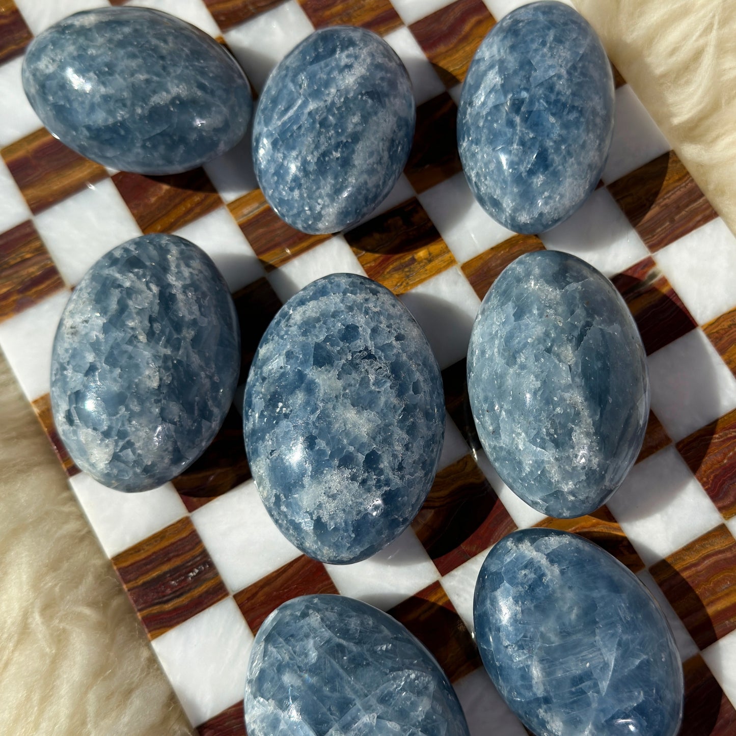 Electric Blue Calcite Palm Stone 0.4lb | Natural Madagascar Crystal