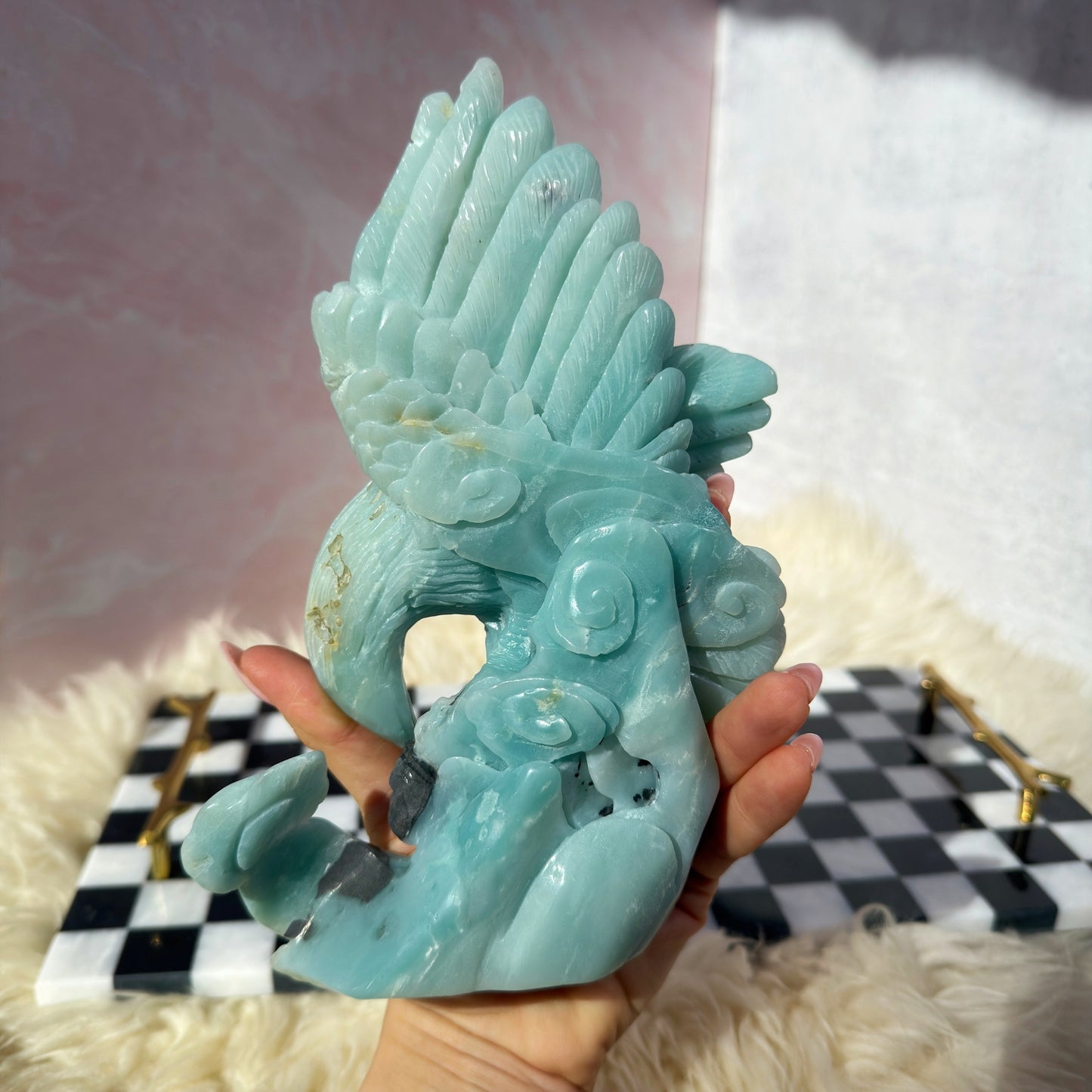 Blue Aragonite Eagle Carving 2.13lb | Hand-Carved Crystal from China