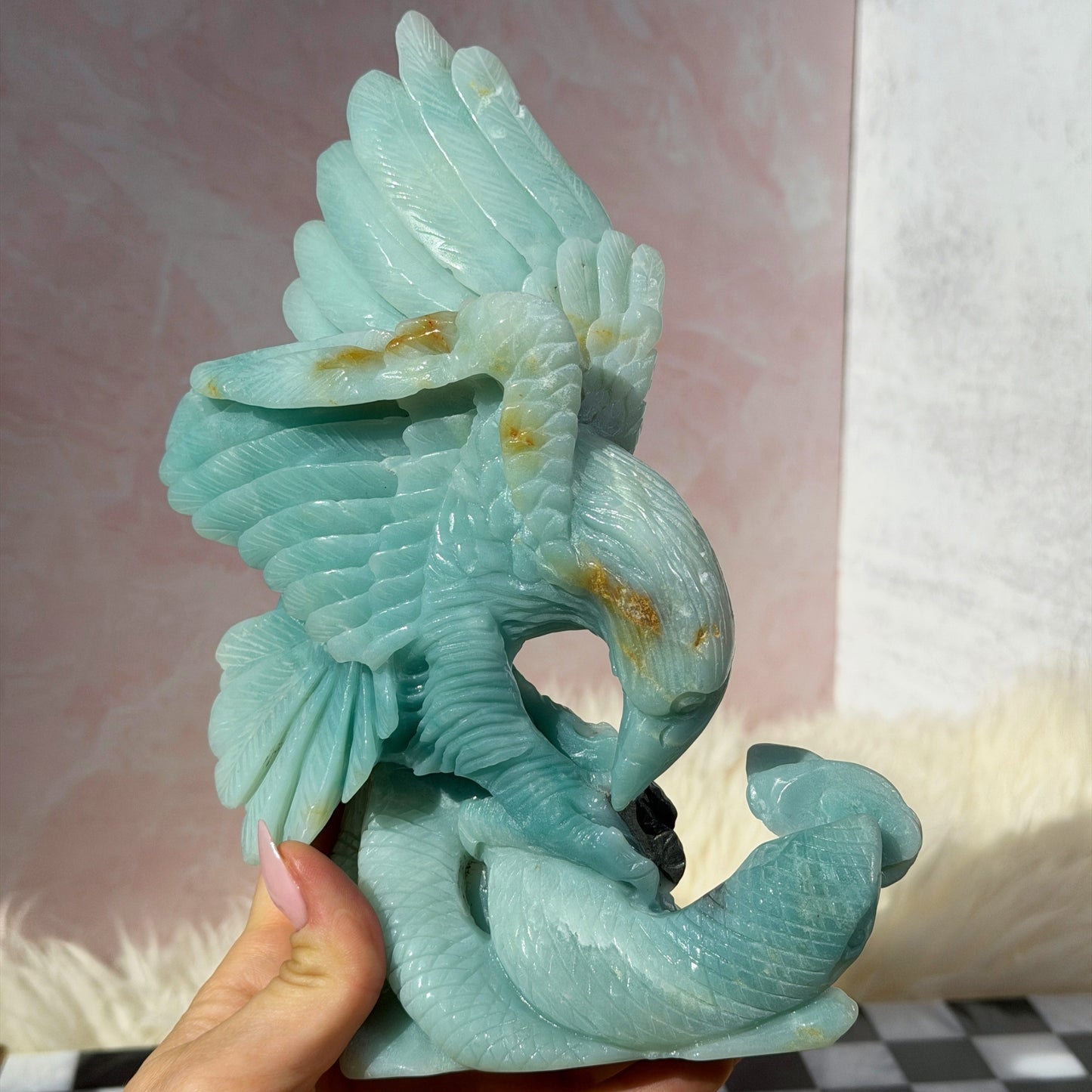 Blue Aragonite Eagle Carving 2.13lb | Hand-Carved Crystal from China