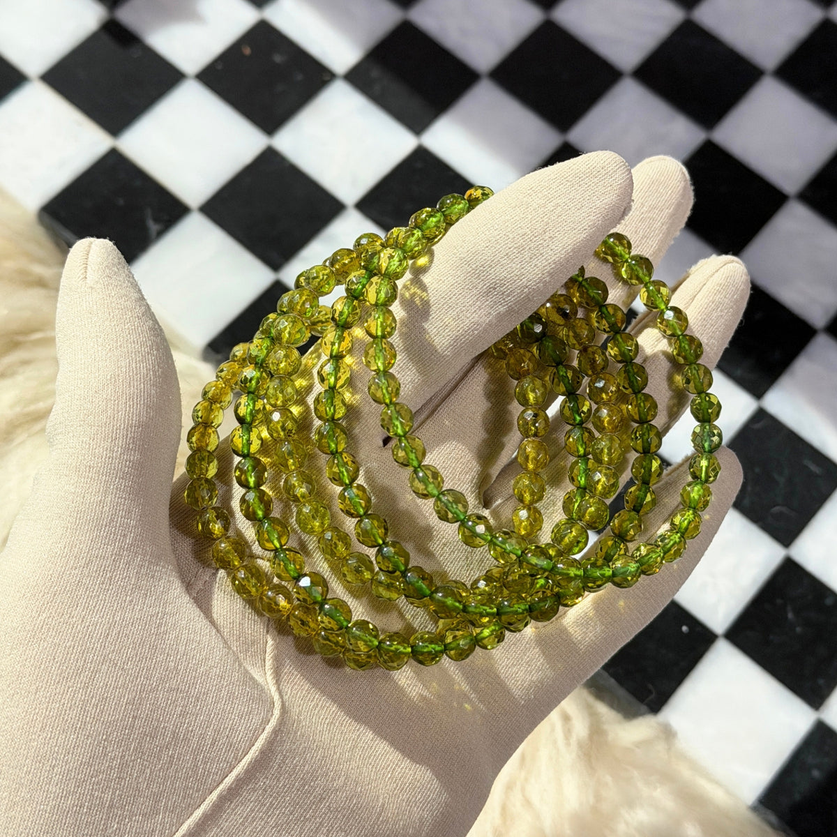 Faceted Caribbean Green Amber Bracelet Natural Gemstone Jewelry (Bead size: 5mm)