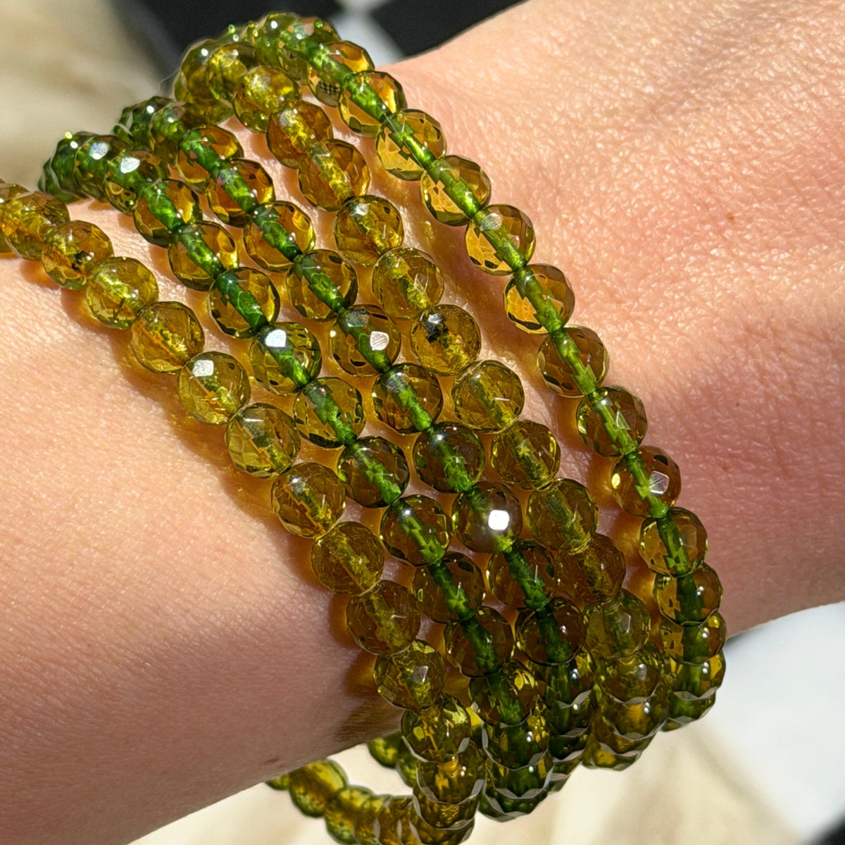 Faceted Caribbean Green Amber Bracelet Natural Gemstone Jewelry (Bead size: 5mm)