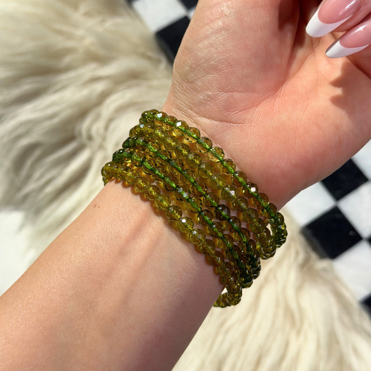 Faceted Caribbean Green Amber Bracelet Natural Gemstone Jewelry (Bead size: 5mm)