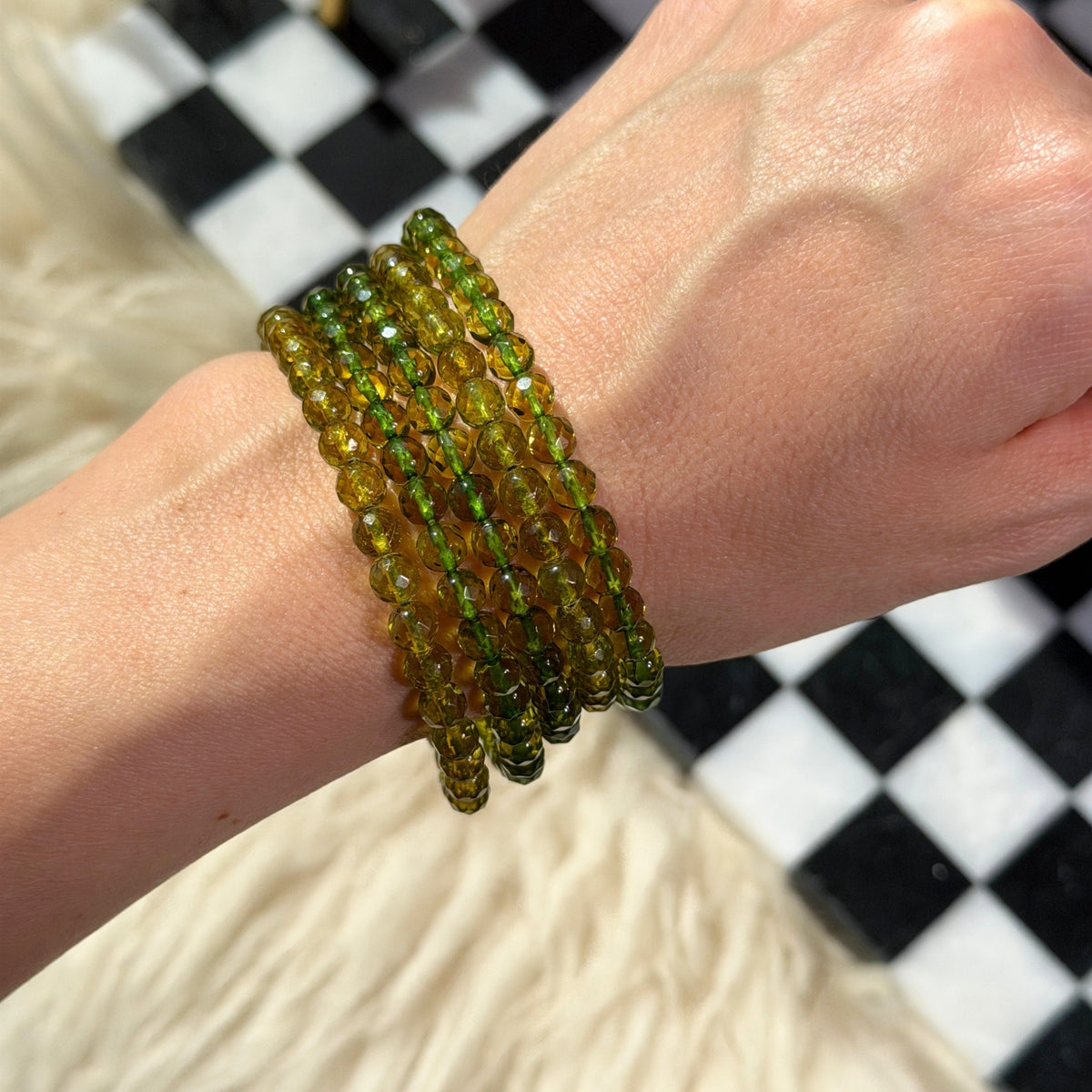Faceted Caribbean Green Amber Bracelet Natural Gemstone Jewelry (Bead size: 5mm)