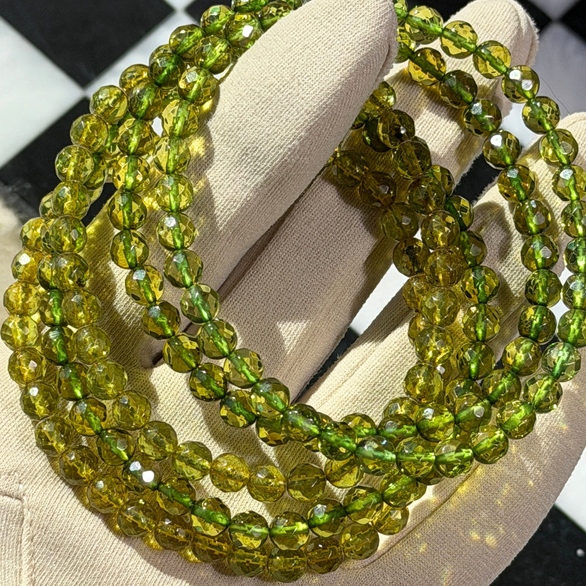 Faceted Caribbean Green Amber Bracelet Natural Gemstone Jewelry (Bead size: 5mm)
