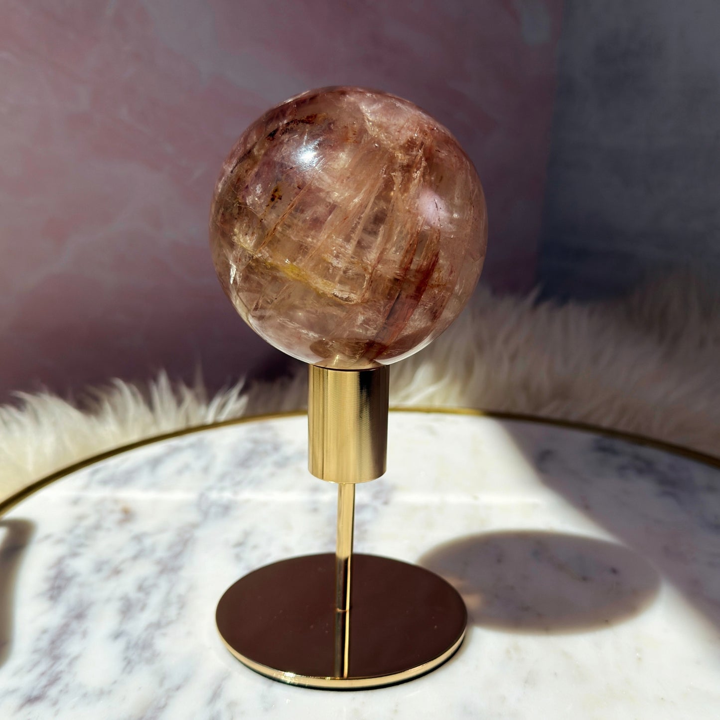 Fire Quartz Sphere on Gold Stand 1.5lb #2 | Natural Brazil Crystal