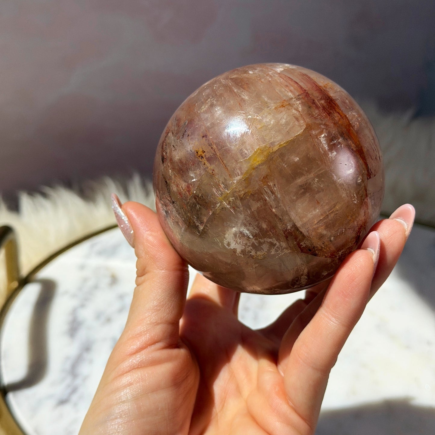 Fire Quartz Sphere on Gold Stand 1.5lb #2 | Natural Brazil Crystal