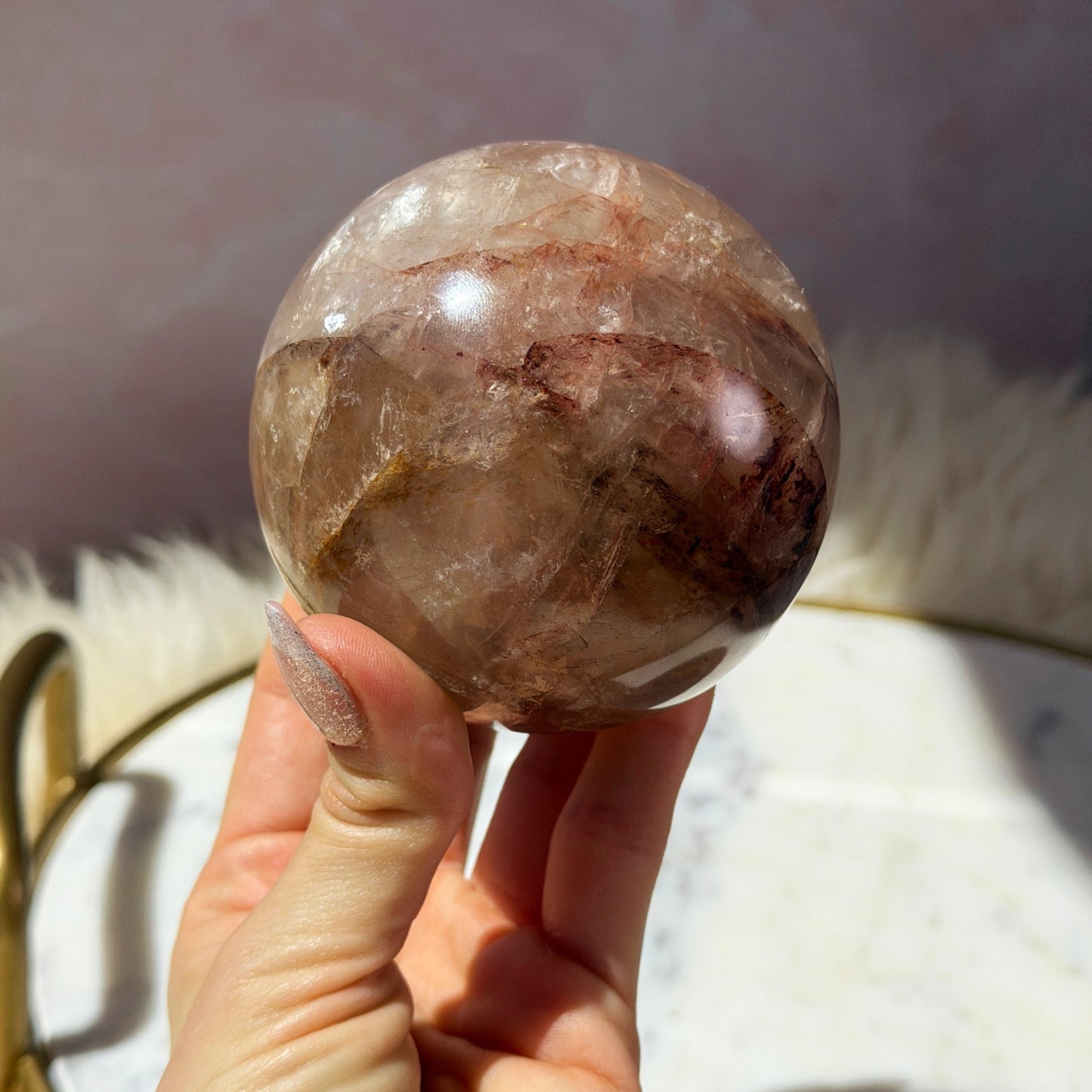 Fire Quartz Sphere on Gold Stand 1.5lb #2 | Natural Brazil Crystal