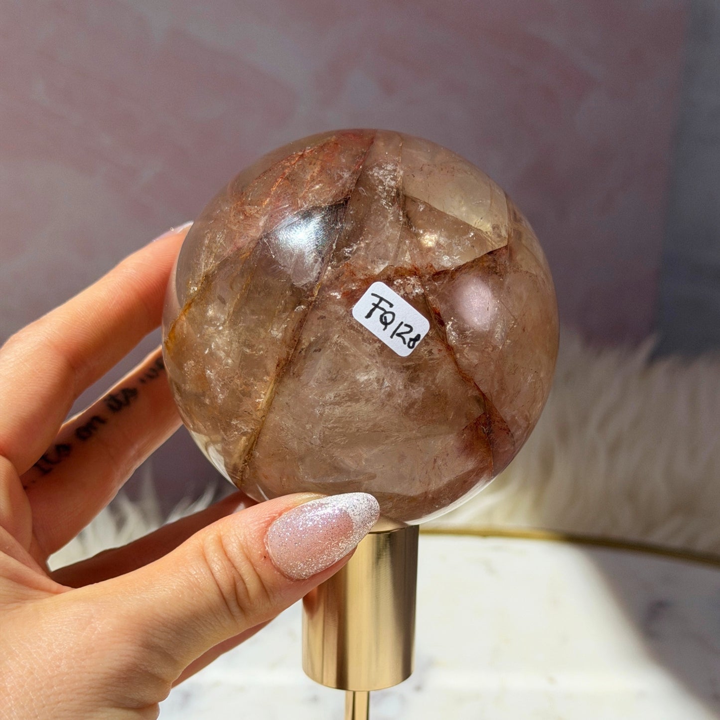 Fire Quartz Sphere on Gold Stand 1.5lb #2 | Natural Brazil Crystal