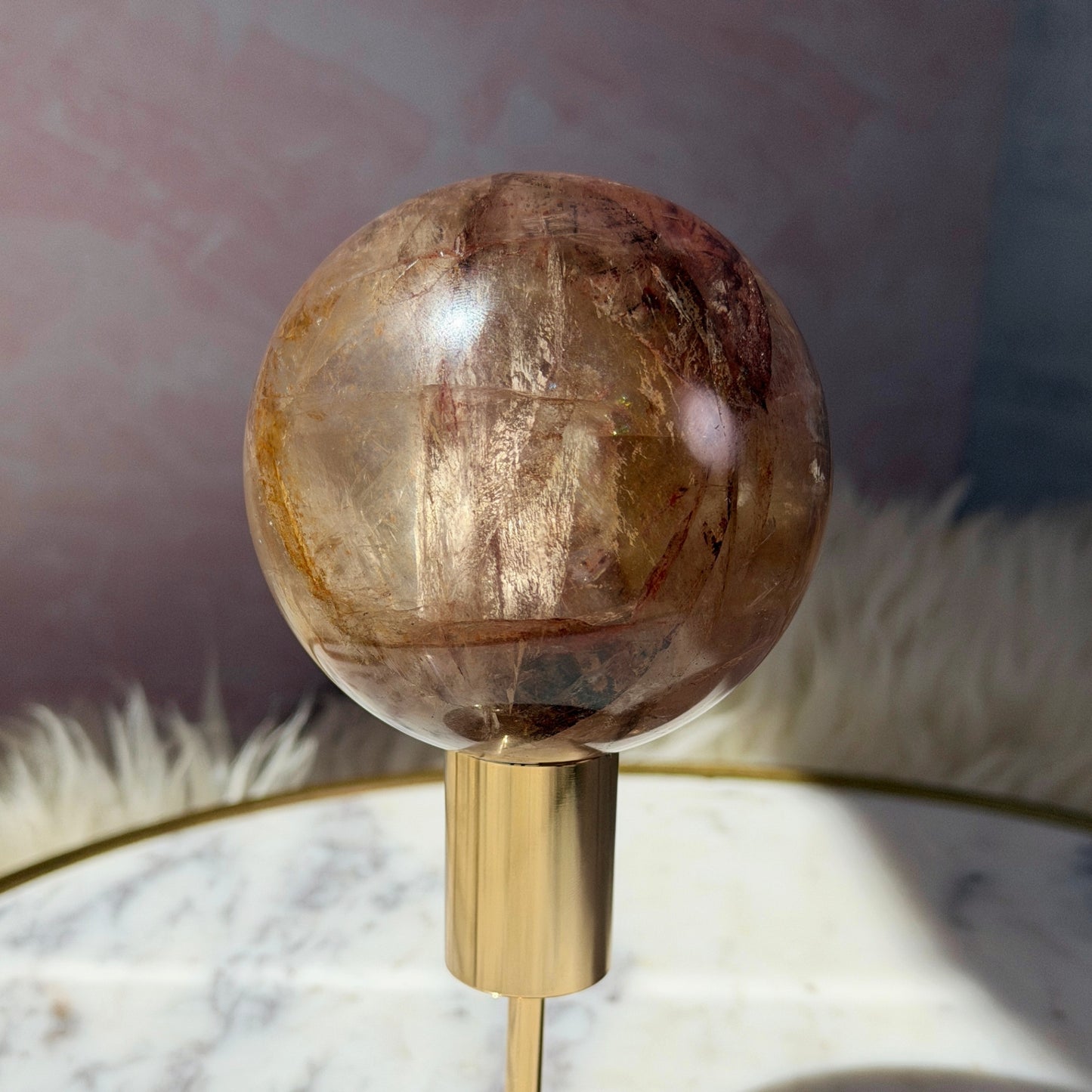 Fire Quartz Sphere on Gold Stand 1.5lb #2 | Natural Brazil Crystal