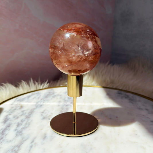 Fire Quartz Sphere on Gold Stand 1.5lb #1 | Natural Brazil Crystal