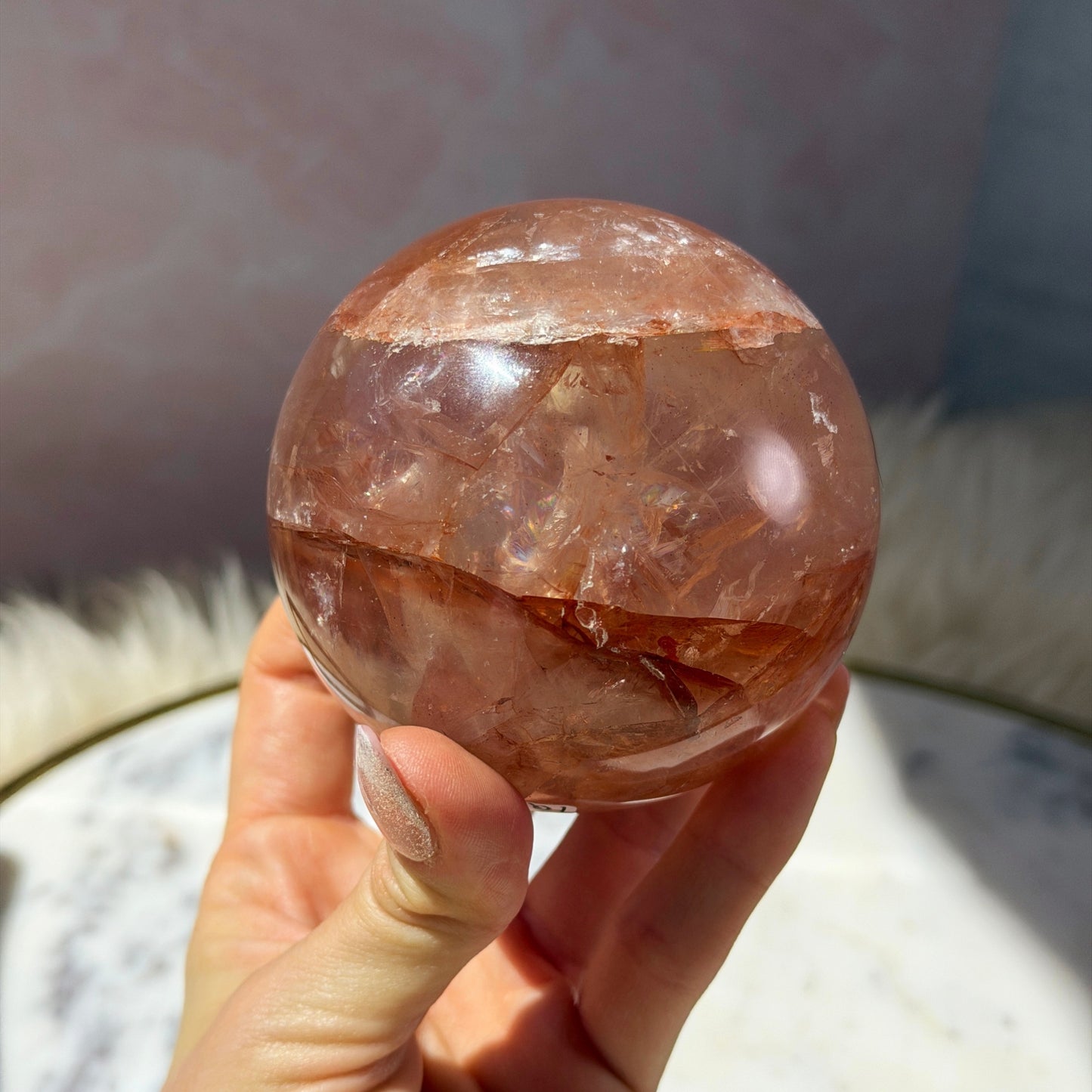 Fire Quartz Sphere on Gold Stand 1.5lb #1 | Natural Brazil Crystal