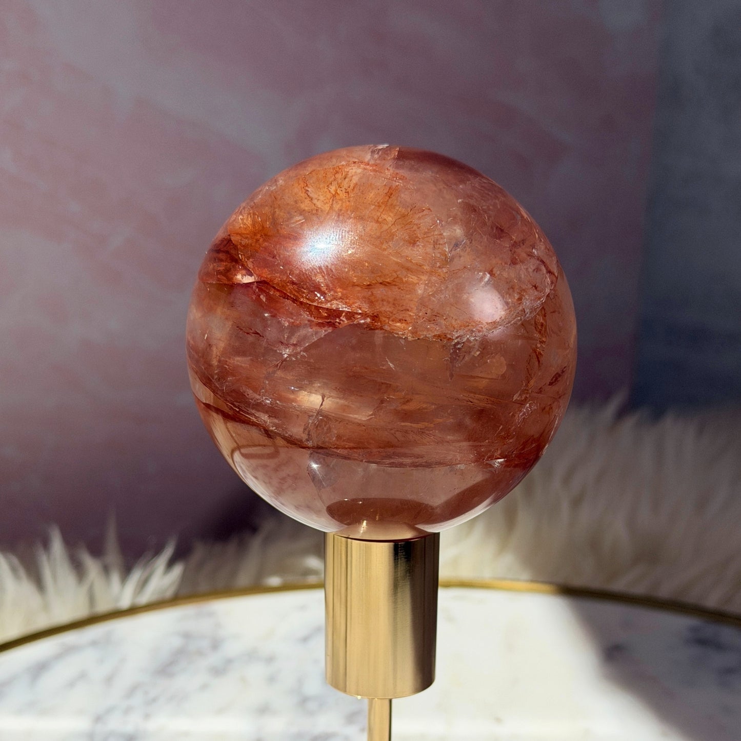 Fire Quartz Sphere on Gold Stand 1.5lb #1 | Natural Brazil Crystal