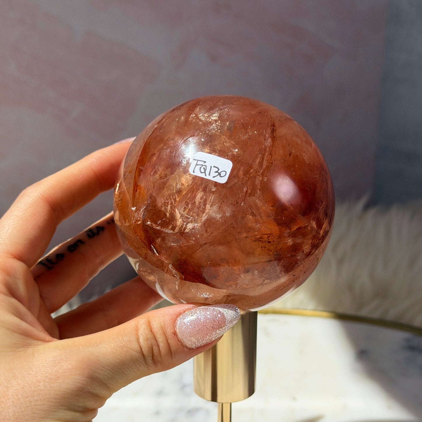 Fire Quartz Sphere on Gold Stand 1.5lb #1 | Natural Brazil Crystal