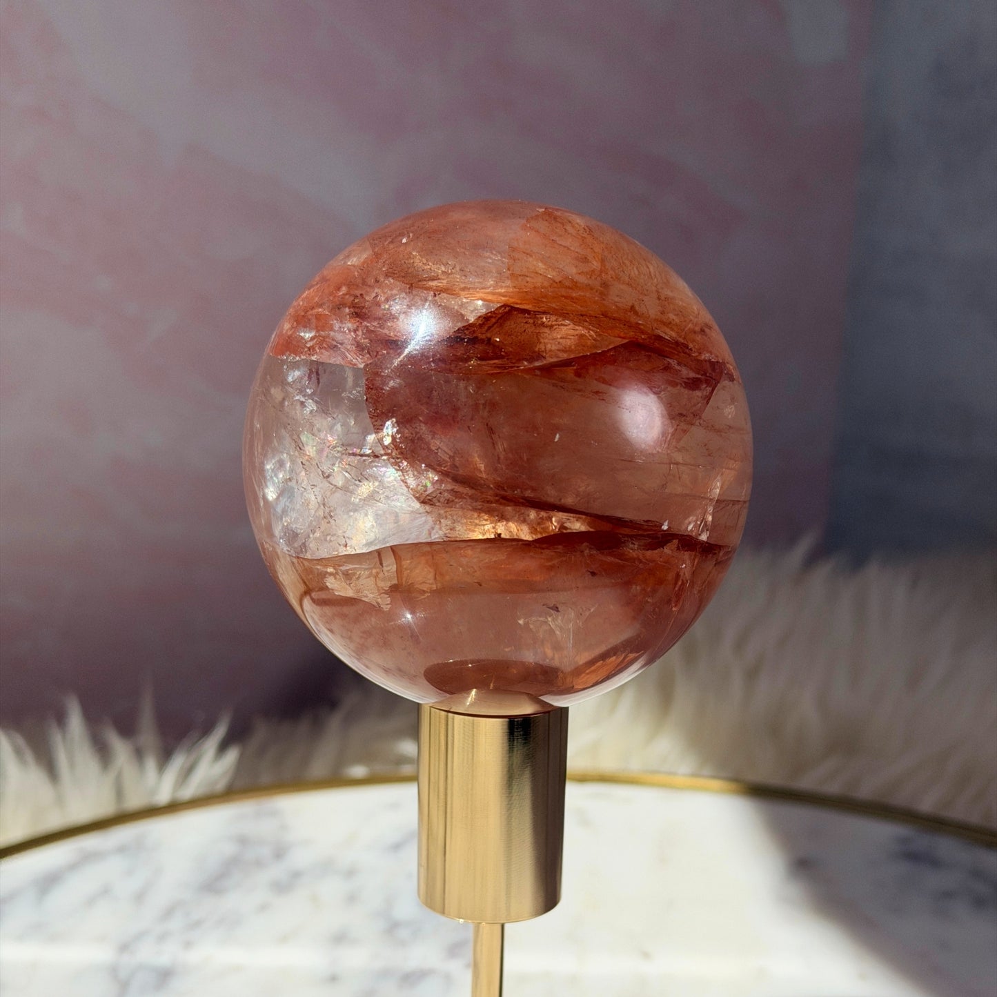 Fire Quartz Sphere on Gold Stand 1.5lb #1 | Natural Brazil Crystal