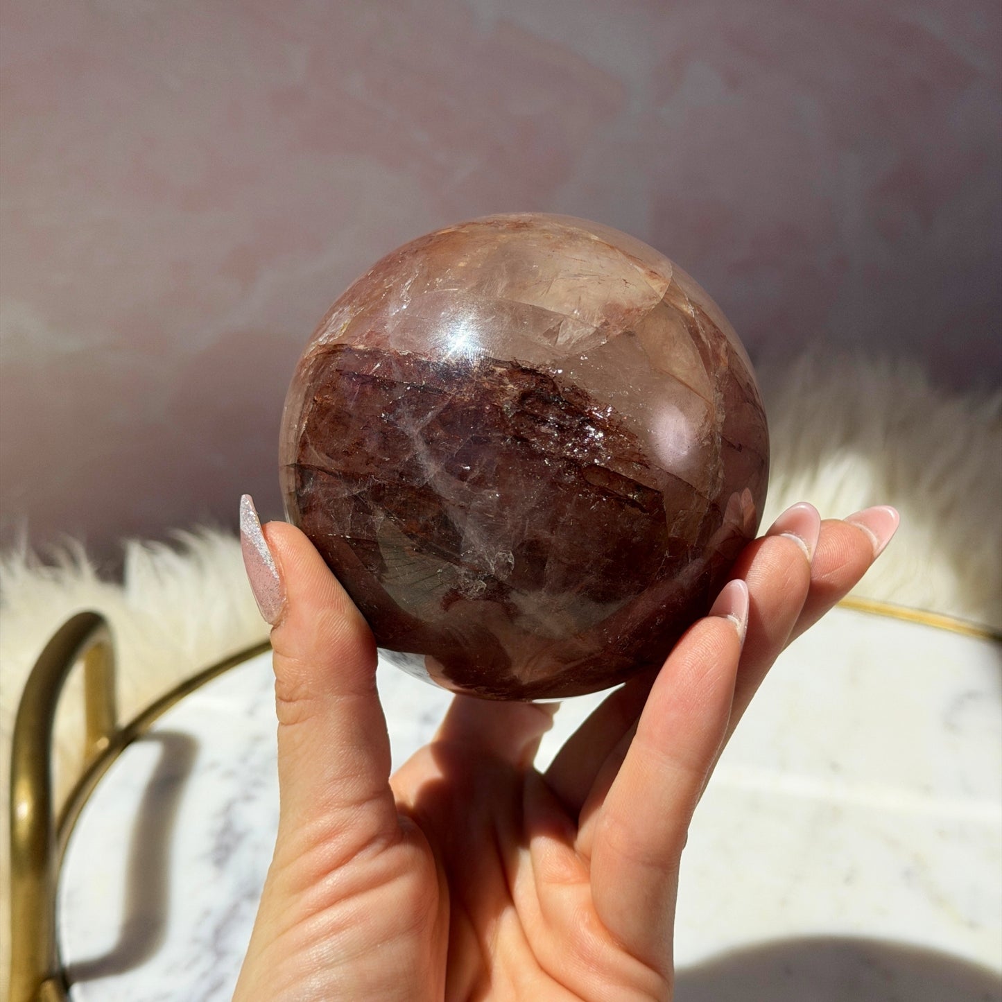 Fire Quartz Sphere on Gold Stand 1.9lb | Natural Brazil Crystal