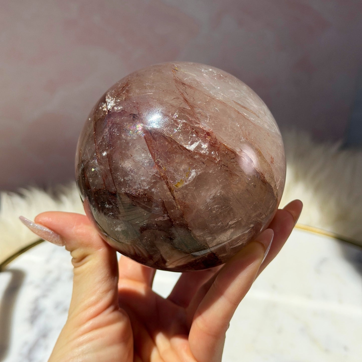 Fire Quartz Sphere on Gold Stand 1.9lb | Natural Brazil Crystal