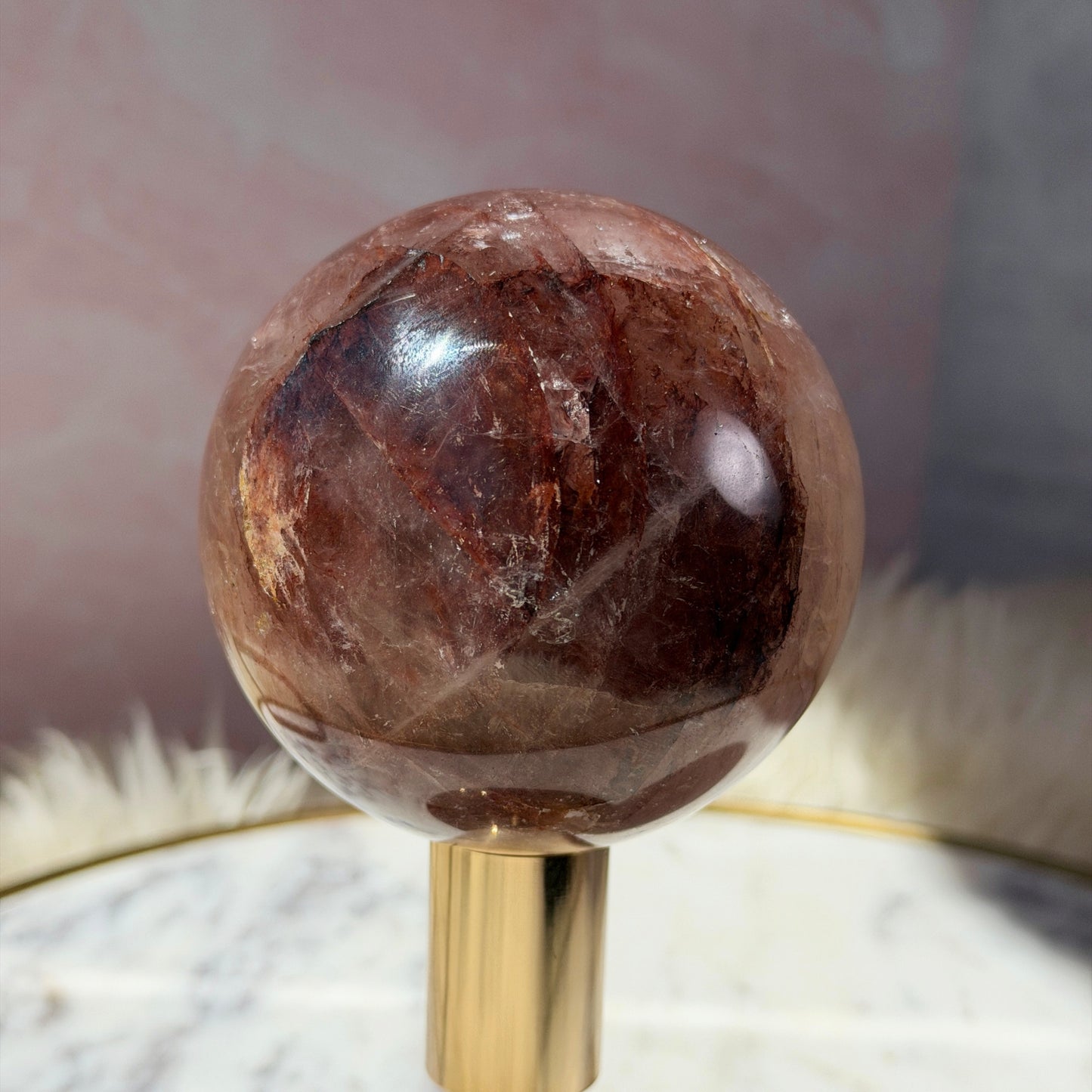 Fire Quartz Sphere on Gold Stand 1.9lb | Natural Brazil Crystal